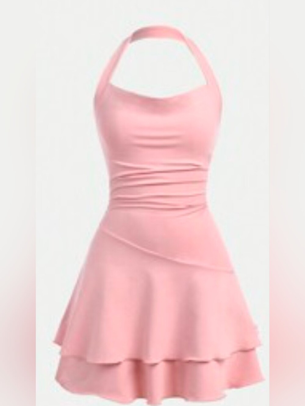 Women's Halter Neck Pink Tiered Skater Dress
